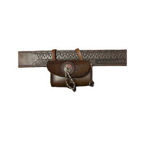 Vintage Dark Brown Hand Carved Tooled Bullet Leather Belt with Custom Pouch 44